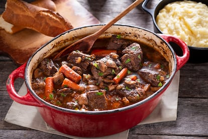 Beef Bourguignon in an Enameled Cast Iron Dutch Oven