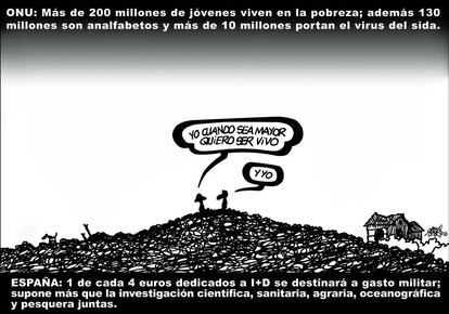 Una de las viñetas de Forges que se exhiben en el CSIC.