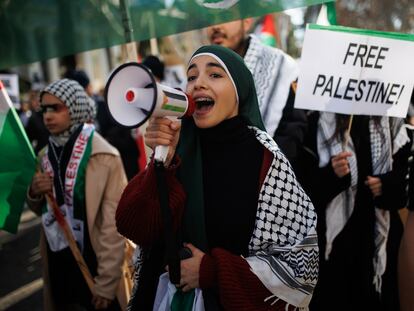 Manifestación en apoyo a Palestina, este sábado en Madrid.