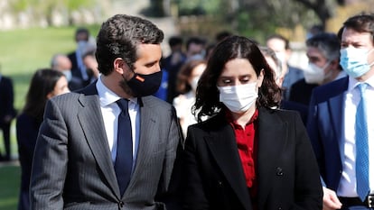 Pablo Casado e Isabel Díaz Ayuso, en el homenaje de Estado a las víctimas del terrorismo, este jueves en Madrid.