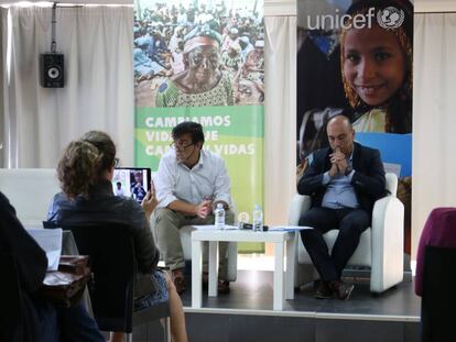 Chema Vera y Javier Martos, durante el foro sobre ODS organizado por Oxfam Interm&oacute;n y Unicef en Madrid.