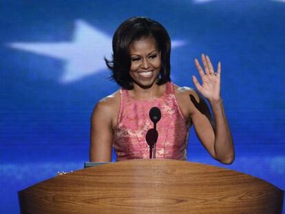 Michelle Obama durante su discurso en la Convenci&oacute;n dem&oacute;crata.