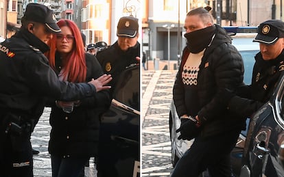 Los dos condenados por matar a una mujer entrando en la Audiencia provincial de León, el pasado el 13 de enero.