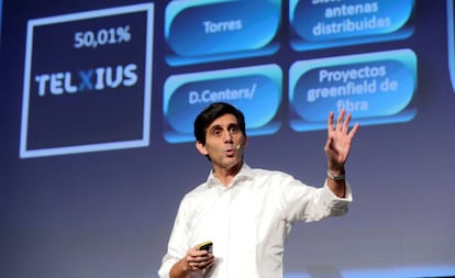 El presidente ejecutivo del Grupo Telefónica, José María Álvarez-Pallete, durante la rueda de prensa ofrecida este miércoles. 