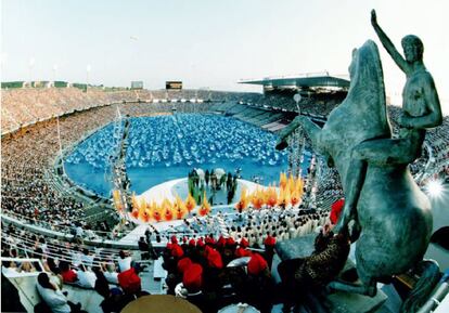 Assaig previ a la inauguració oficial dels Jocs Olímpics de Barcelona, el 23 de juliol del 1992.