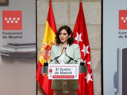 La presidenta de la Comunidad de Madrid, Isabel Díaz Ayuso, durante un acto este jueves en la Real Casa de Correos, sede del Gobierno regional.