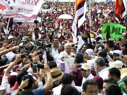 López Obrador durante un acto de Morena en junio.