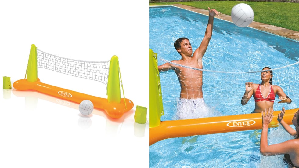 Red de vóley inflable para piscina con balón incluido.