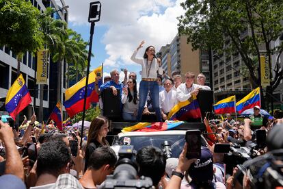 María Corina Machado habla durante la protesta de este miércoles.