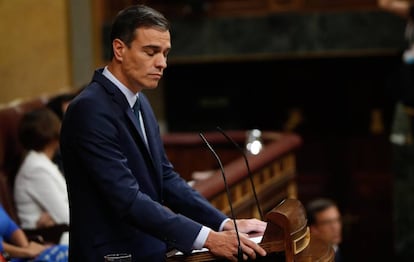 El presidente en funciones, Pedro Sánchez, durante la segunda votación de investidura este jueves. 