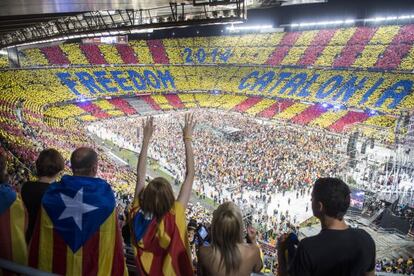 Around 90,000 people attended a concert organized by pro-sovereignty groups at Camp Nou stadium last month. 