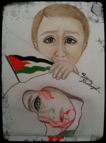 Así dibuja el conflicto Tasneem, la hija de 19 años de Asma S, trabajadora en Palestina de Médicos del Mundo.