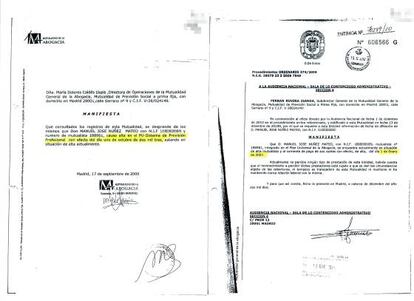 LAS DUDAS SOBRE LA EXPERIENCIA DEL CANDIDATO. Manuel N&uacute;&ntilde;ez Mateo present&oacute; para el concurso un certificado de la Mutualidad de la Abogac&iacute;a en el que se aseguraba que estaba de alta en ese organismo desde el 1 de octubre de 2003 (izquierda). Sin embargo, tras impugnarse la oposici&oacute;n en la Audiencia Nacional, esa misma mutualidad envi&oacute; al tribunal otro certificado que fechaba su alta a 1 de enero de 2007. Una portavoz de la Mutualidad asegura que el contenido del documento aportado por N&uacute;&ntilde;ez Mateo es falso. 