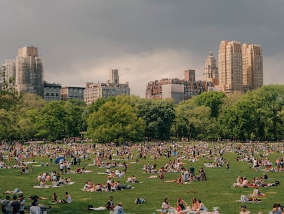 La explanada de Sheep Meadow, en el neoyorquino Central Park, repleta de gente el 15 de mayo.