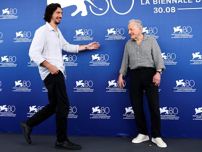 Actor Adam Driver (left) and director Michael Mann, before the presentation of 'Ferrari.'
