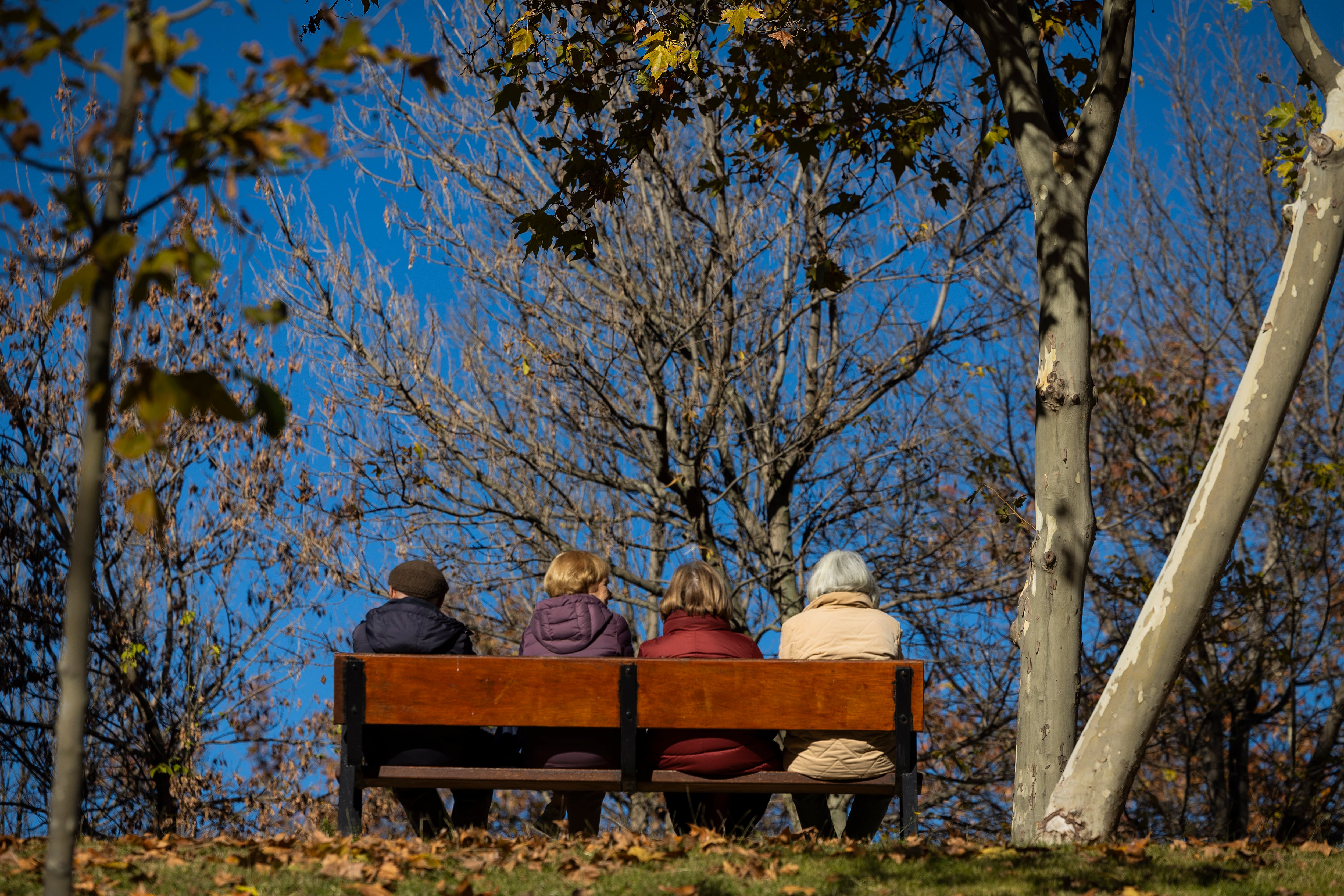 Jubilados en un Partque en el distrito de Fuencarral - El Pardo, en Madrid.