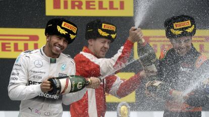 Hamilton, Vettel y Sergio Pérez en el podio de Sochi.