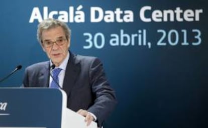 El presidente de Telefónica, César Alierta, interviene durante la inauguración del Data Center de Telefónica, el mayor centro de datos certificado TIER IV del mundo.