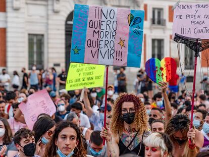 Manifestación en Madrid para condenar al asesinato del joven Samuel Luiz, en Galicia, el pasado julio.