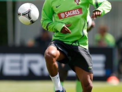 Nani, durante un entrenamiento