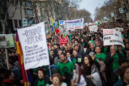 Manifestación de la Plataforma de Afectados por la Hipoteca el pasado sábado en Barcelona.