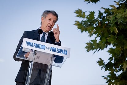 El presidente del Partido Popular, Alberto Núñez Feijóo, este lunes en Aranjuez (Madrid).