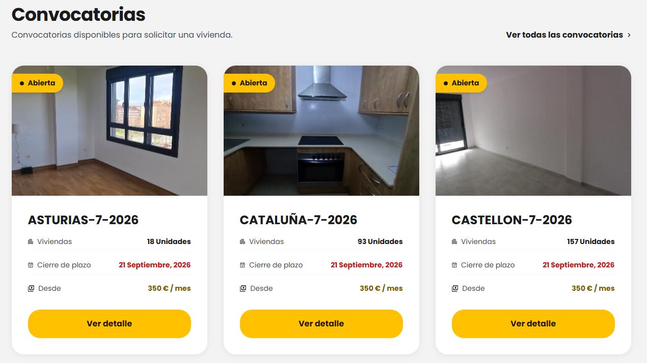 Resultados de búsqueda de viviendas disponibles en el portal de Casa47.
