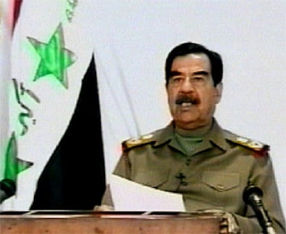 El líder iraquí, esta mañana en Bagdad TV.