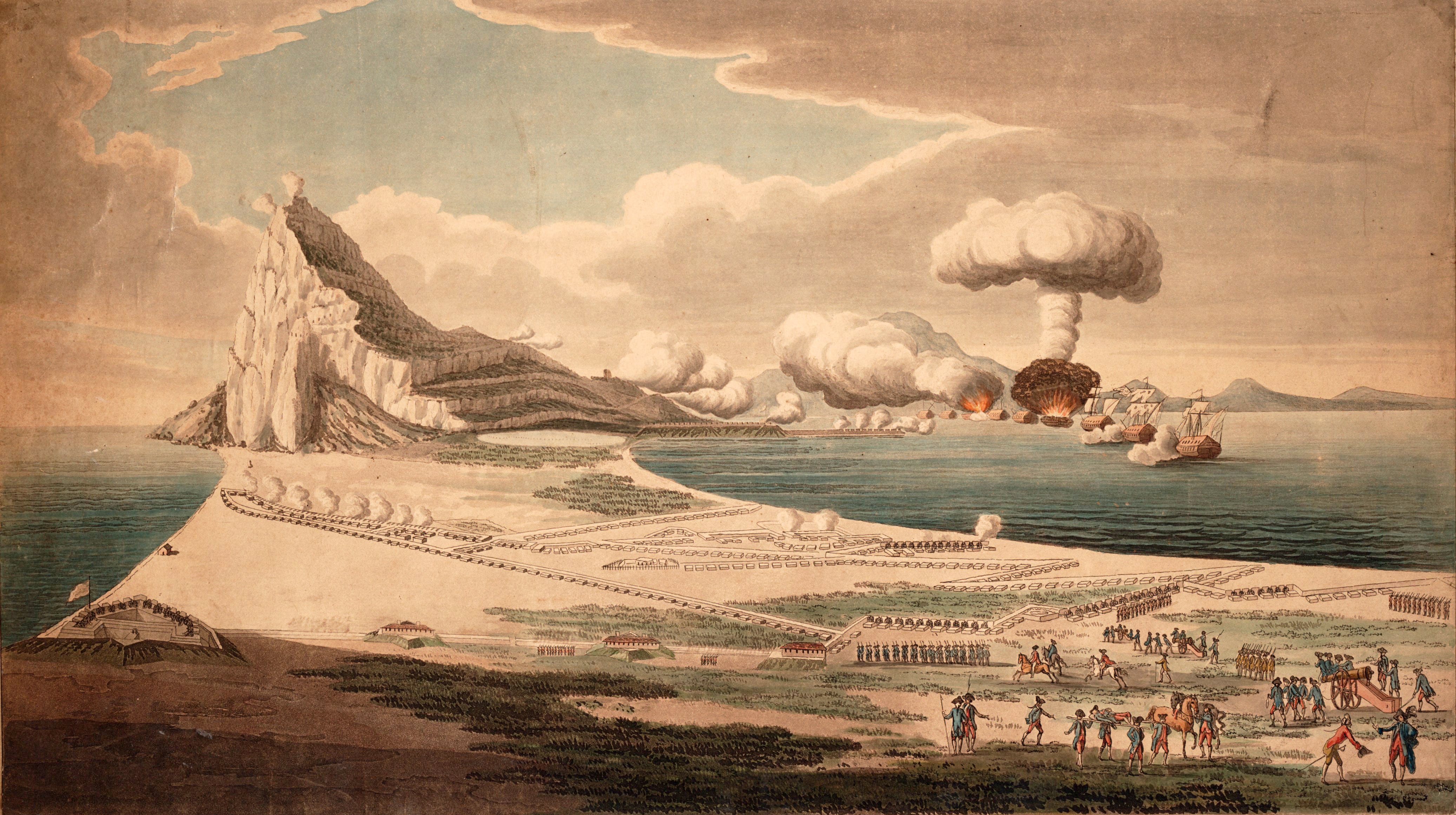 Ilustración de un ataque naval al peñón de Gibraltar en 1782, de autor desconocido.