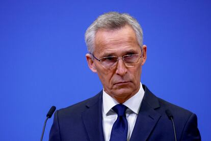 El secretario general de la OTAN, Jens Stoltenberg, comparece ante la prensa este miércoles en la sede de la Alianza en Bruselas.