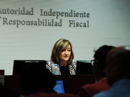 La presidenta de la Airef, Cristina Herrero, este martes en Madrid en la sede del organismo, en Madrid.