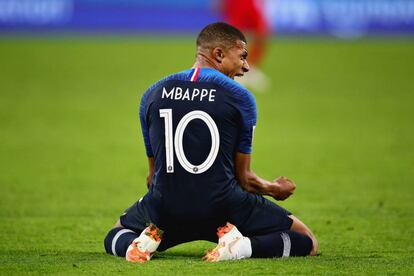 Kylian Mbappe festeja el pase a la final de la Copa. 