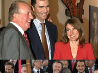 Arriba, el Rey, el Príncipe y su prometida, en la feria Arco 2004. Abajo, los novios, en el 25º aniversario de la Constitución.