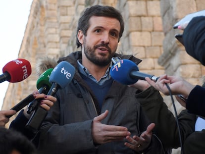 Pablo Casado, durante su visita este sábado a Segovia, donde se refirió al Benidorm Fest.