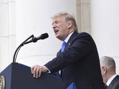 O presidente dos Estados Unidos, Donald Trump, durante um discurso nesta segunda-feira.