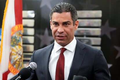 Miami Mayor Francis Suarez speaks during a news conference.