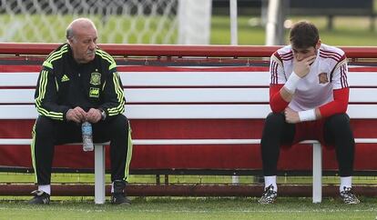 Del Bosque y Casillas, durante el entrenamiento.