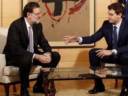 Mariano Rajoy y Albert Rivera, durante su reuni&oacute;n en el Congreso. 