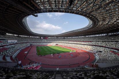 El Estadio Olímpico de Tokio, durante un ensayo para las pruebas de atletismo, en mayo de 2021.