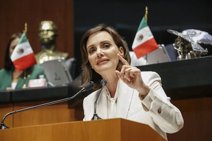 Lilly Téllez en una sesión del senado, en septiembre de 2024.