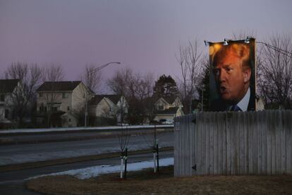 Cartel electora de Donald Trump en Des Moines, Iowa.