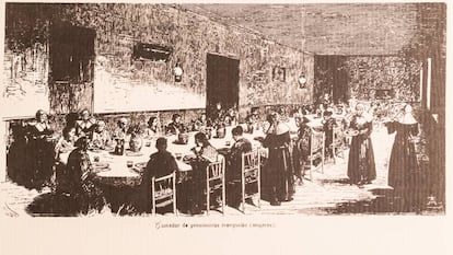 Grabado de internas en el comedor de mujeres en Leganés. 