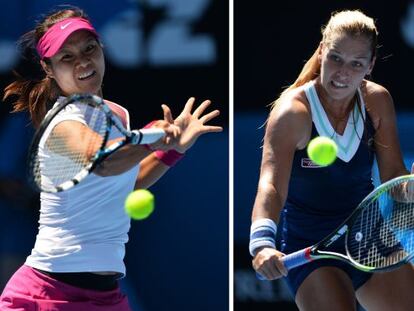 Na Li y Dominika Cibulkova, durante sus partidos de semifinales