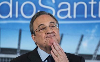 Florentino Pérez, en la rueda de prensa del 12 de marzo.