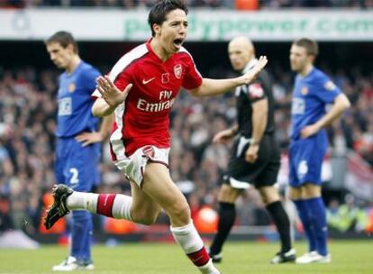 Nasri celebra su segundo gol contra el Manchester.