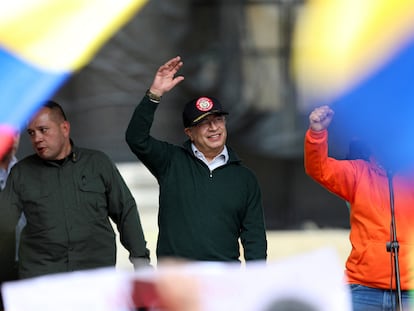 Gustavo Petro, este miércoles durante la manifestación del primero de mayo en Bogotá.