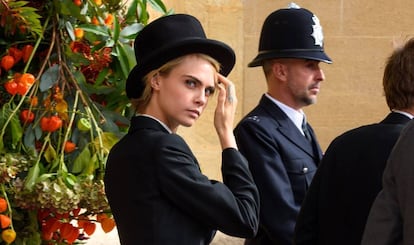 Cara Delevingne, en la boda de Eugenia de York.