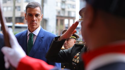 El presidente del Gobierno, Pedro Sánchez, en un acto en Montevideo (Uruguay), este martes. 