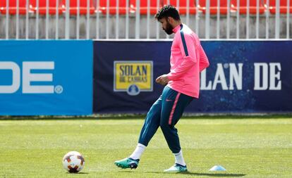 Diego Costa, durante el último entrenamiento del Atlético previo al partido con el Arsenal.