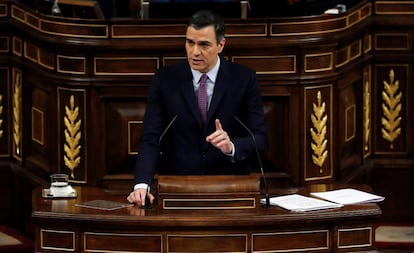 El presidente del Gobierno en funciones, Pedro Sánchez, este sábado en el Congreso.